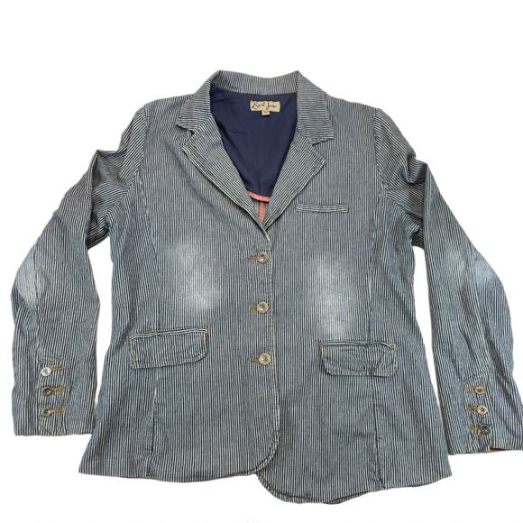 Vintage Y2K Earl Jean Pinstripe Blazer Jacket Women's XL Distressed Blue - Picture 1 of 10